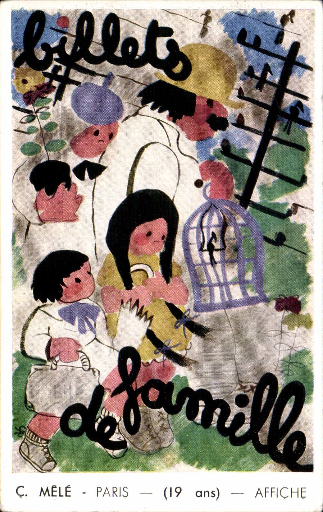 Ilustracion - ninos - boletos de la familia - CPA