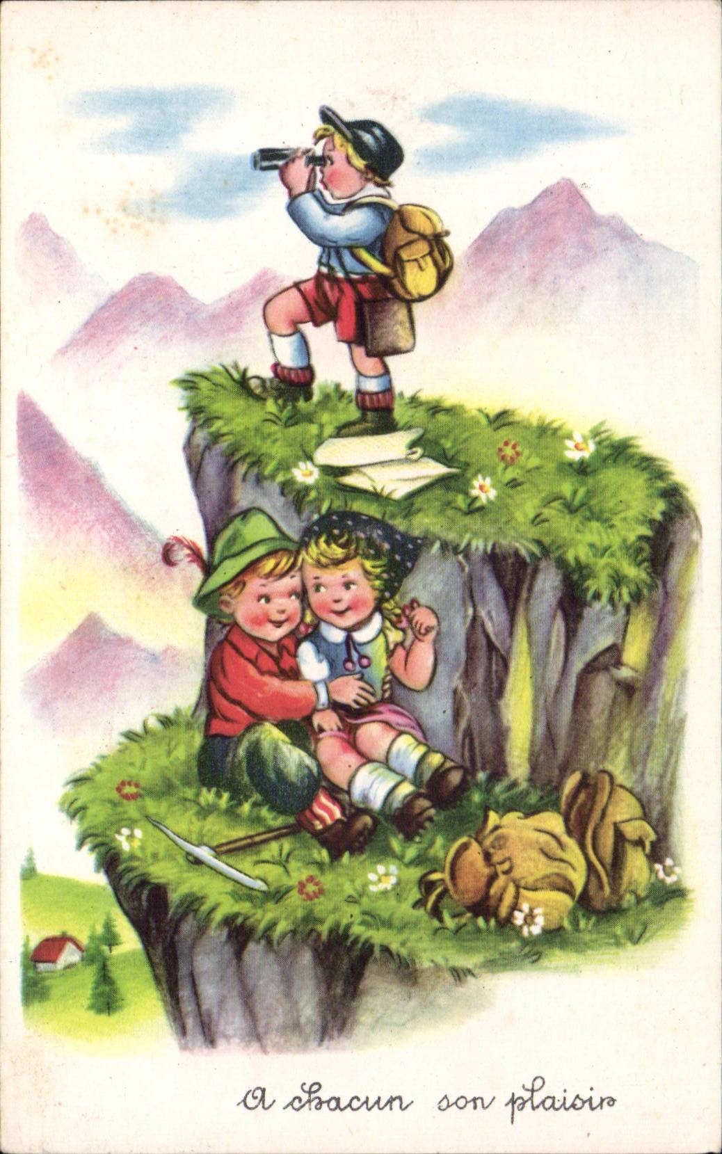 Fantasia - ninos - ninos que suben el alpinismo de las montanas - CPA