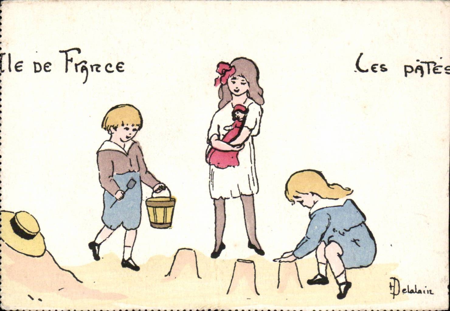 Fantasia - ninos - isla de Francia - ninos que juegan en la arena - CPA