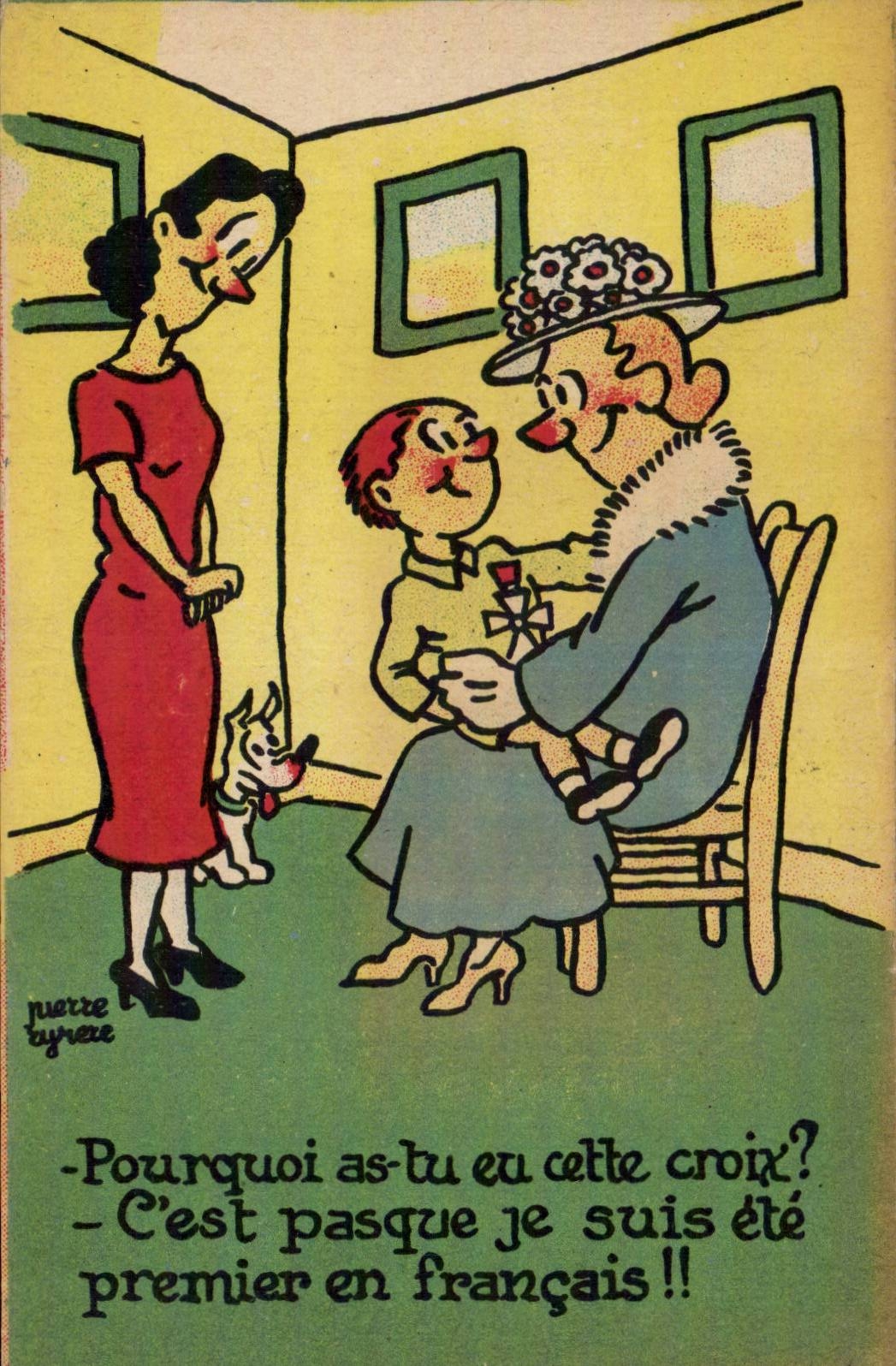 Fantasia - ninos - ilustracion - pequeno muchacho del criado - abuela - perro - perro - CPA