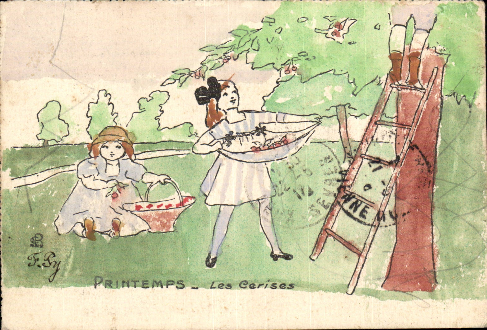 Humour - Illustrarion - Printemps - Les Cerises - chreey picking - CPA 