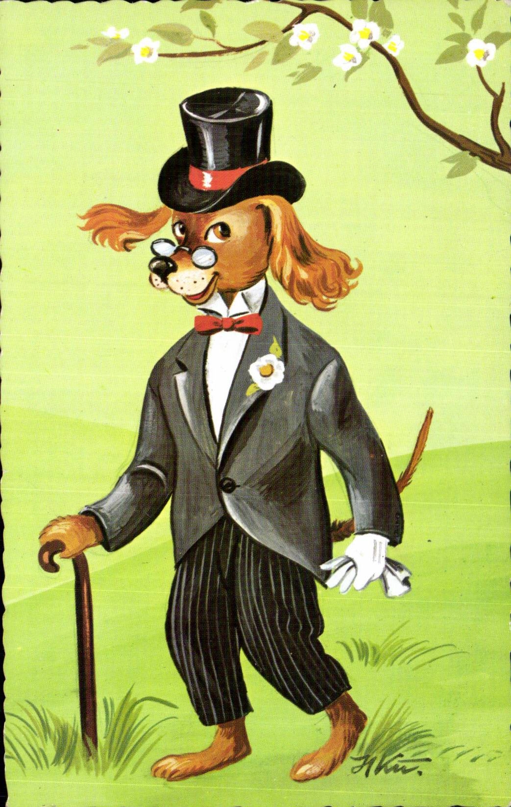 Humour - Illustrarion - dressed up dog - chien - CPA 