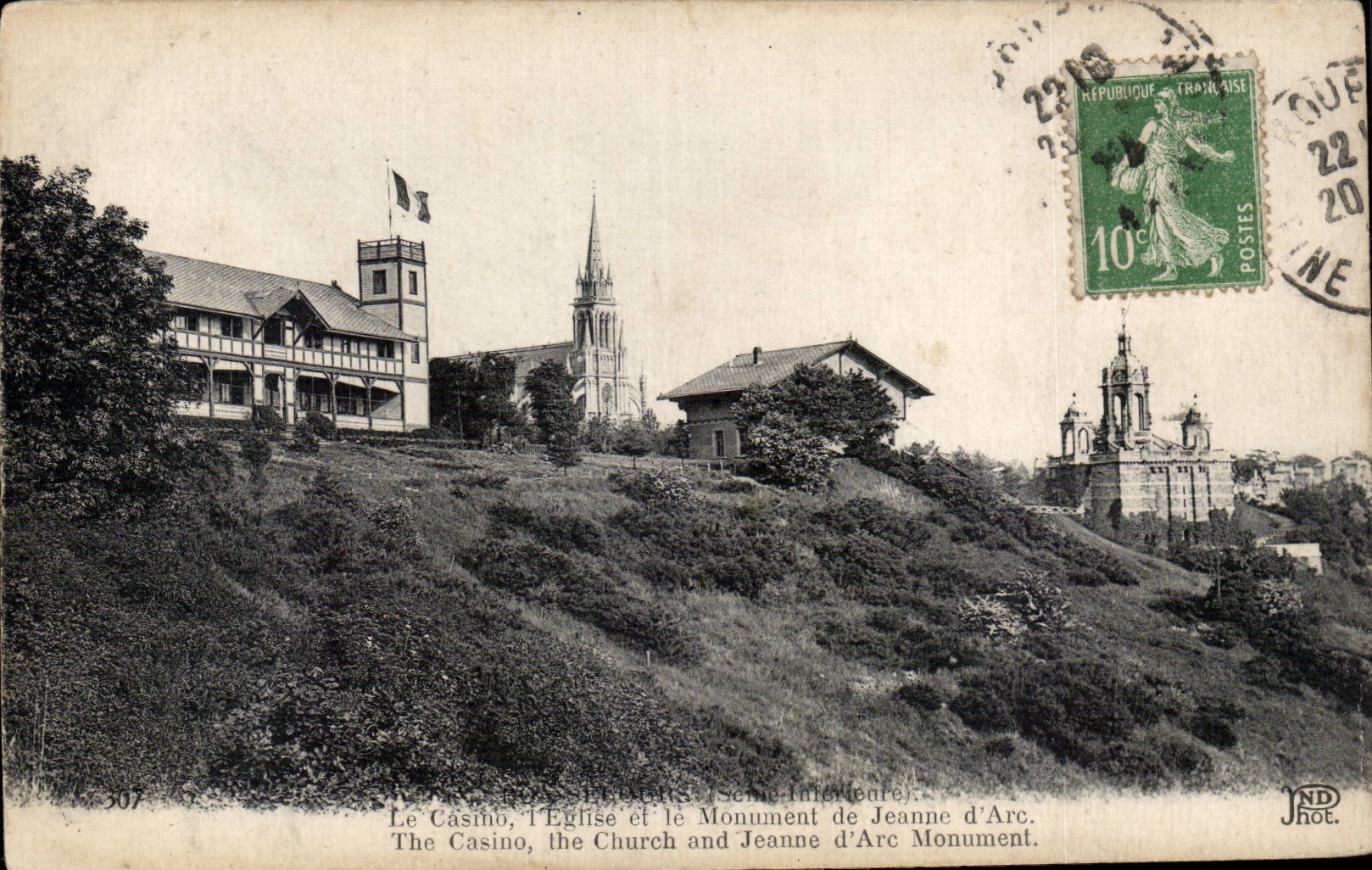 Bonsecours it Casino - the Church and the Monument of Jeanne d' Arc CPA