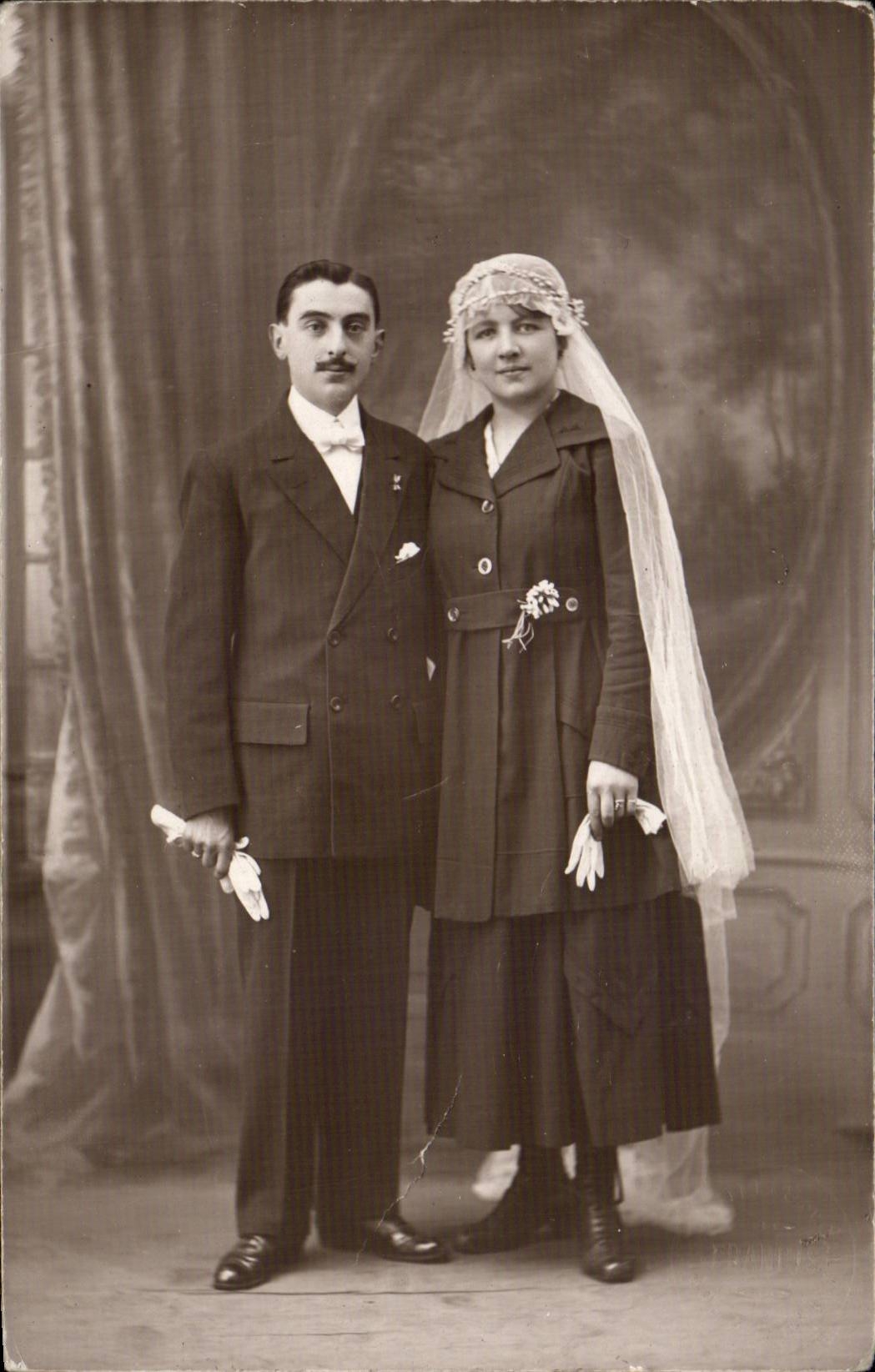 CARTE PHOTO Fantaisie - couple - wedding - marriage - bride - groom - CPA 