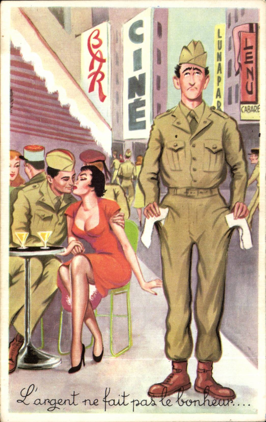 CPA Illustrator Militaria Humor Money does not create happiness