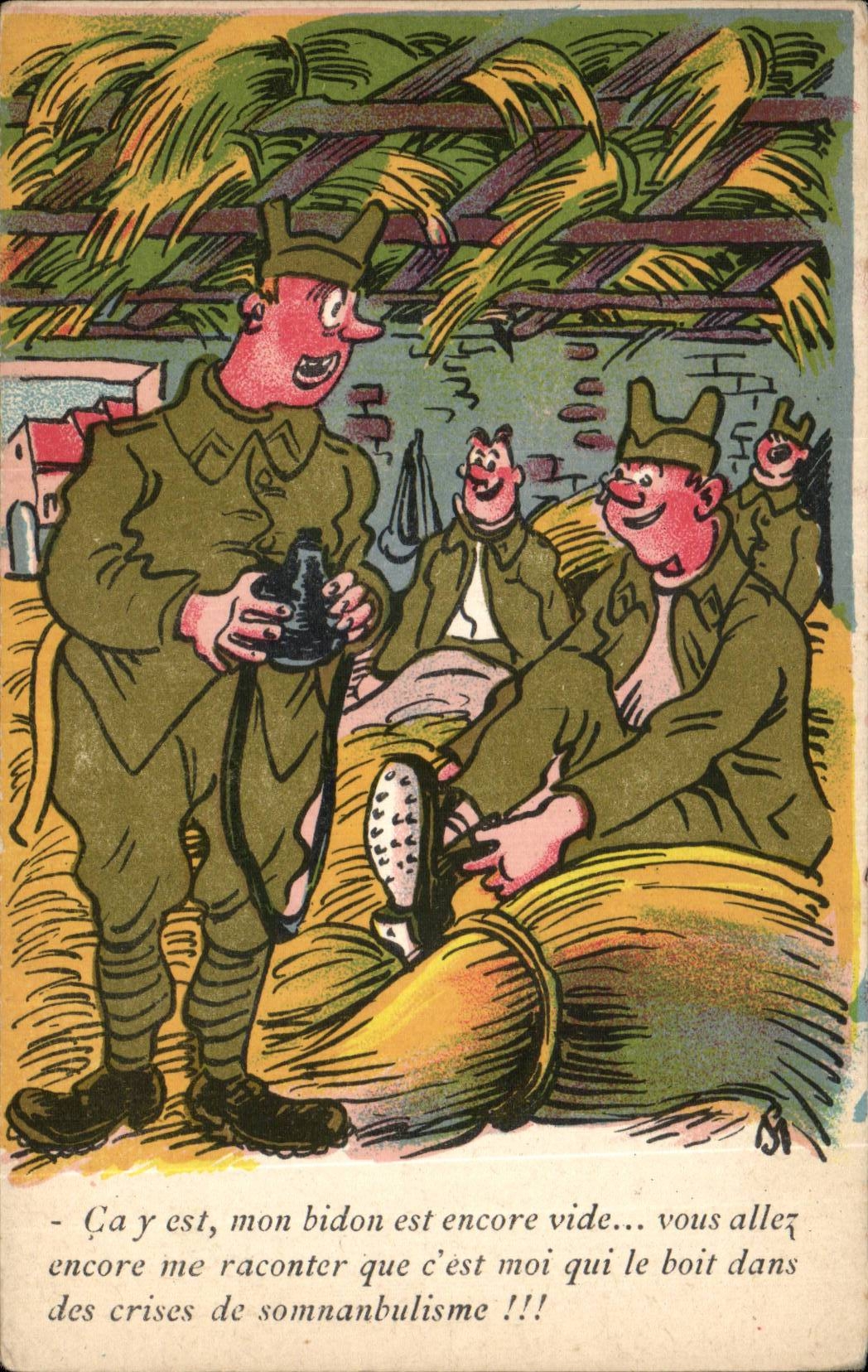 CPA Illustrateur Militaria Humor Ca is my can there is empty