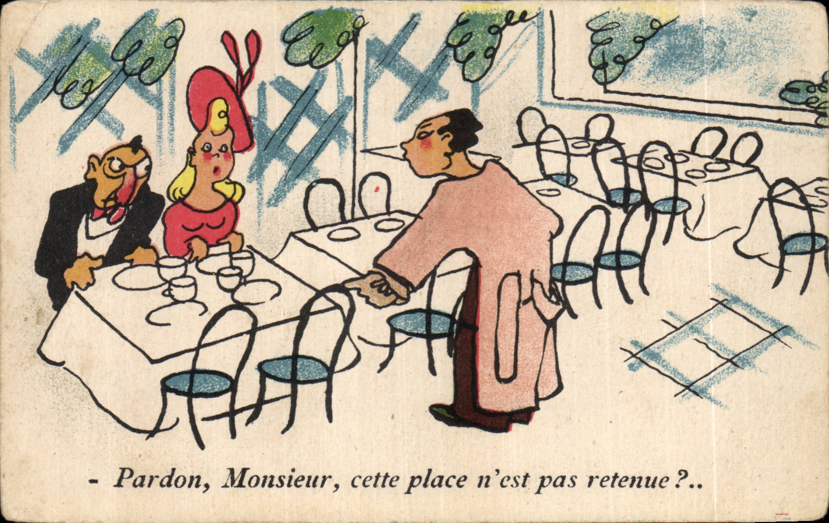 CPA Illustrateur Humour Pardon Monsieur cette place n'est pas retenue ?