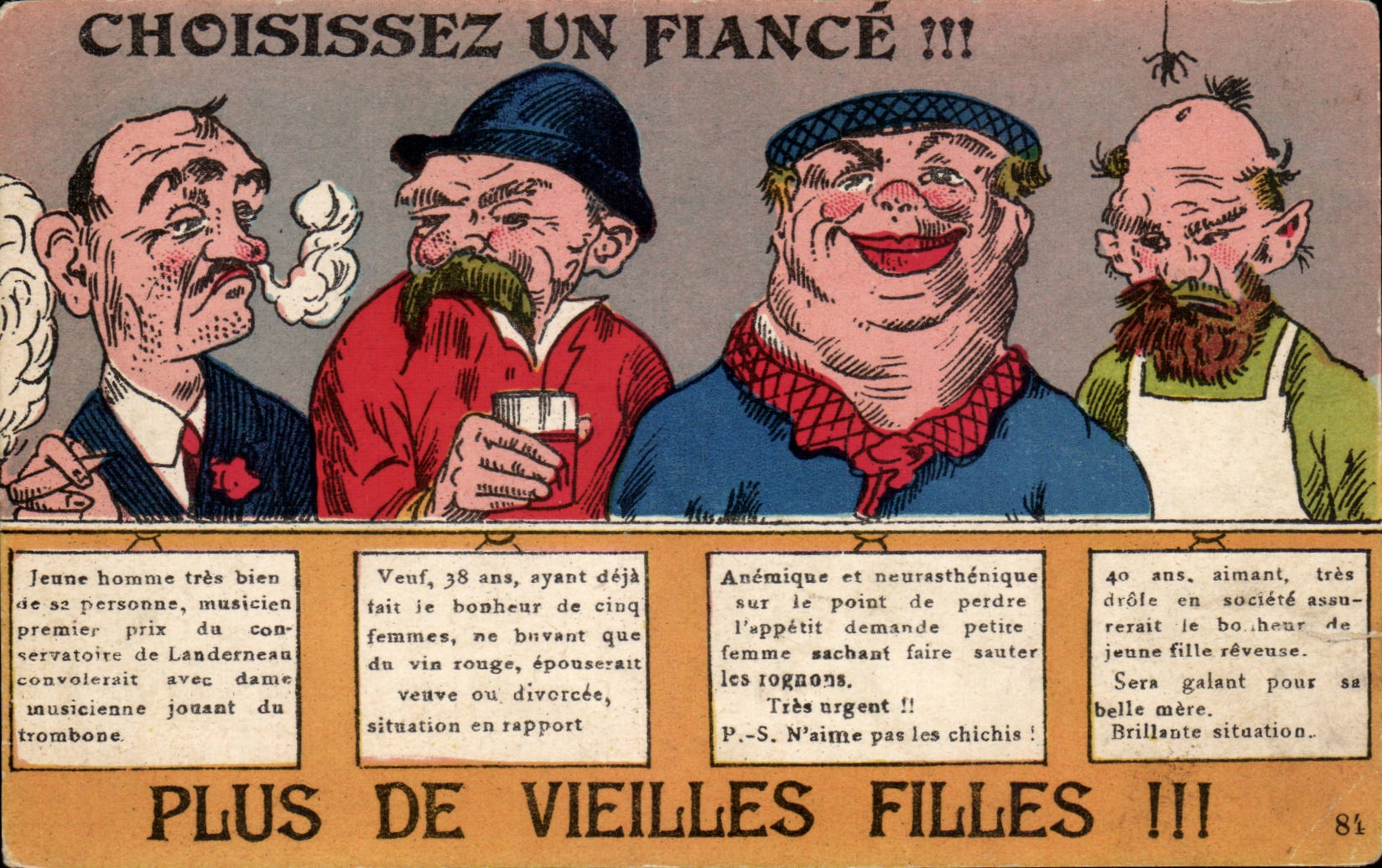 CPA Fantaisie Choisissez un fiance ! Plus de vieilles filles ! Humourn 