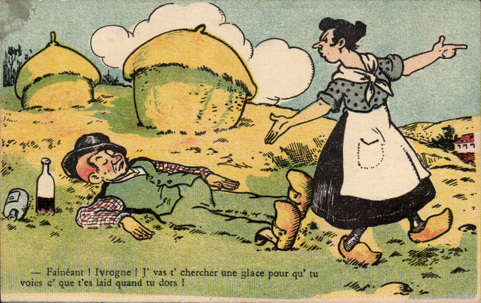 CPA Fantaisie Humour Paysans Folklore Faineant Ivrogne