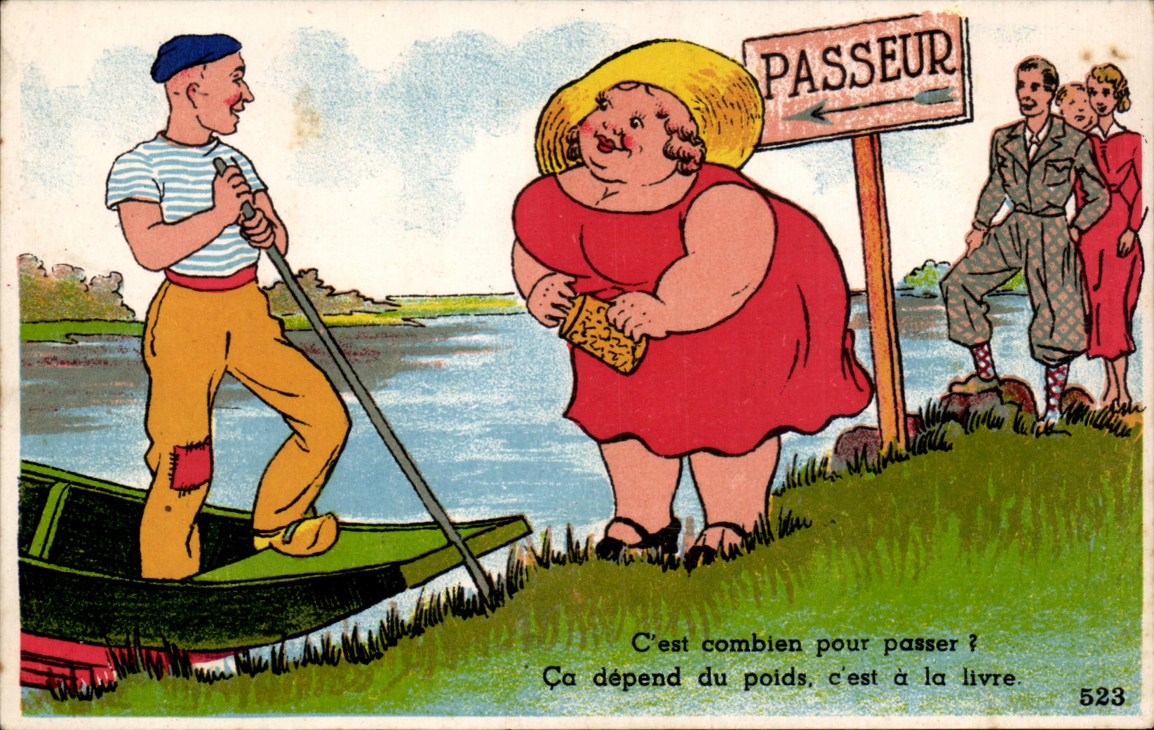 CPA Fantaisie Humour Passeur C'est combien pour passer ? Ca depend du poids Femme forte