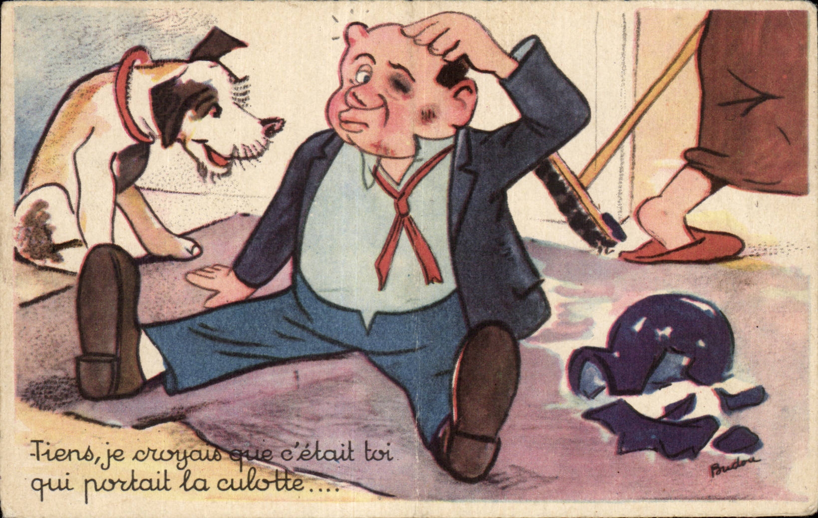 CPA Fantaisie Humour Tiens je croyais que c'etait toi qui portait la culotte Chein 