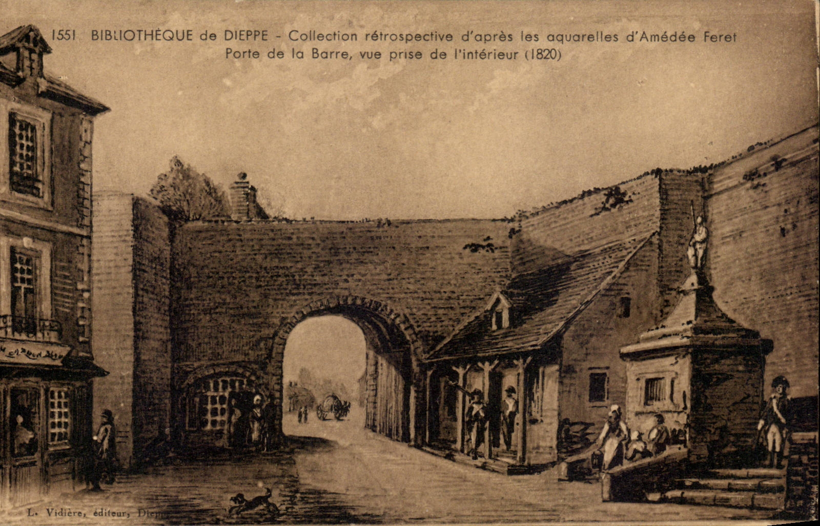 CPA Dieppe Library retrospective Collection according to the watercolours of Amedee Feret Gate of the Bar 1820