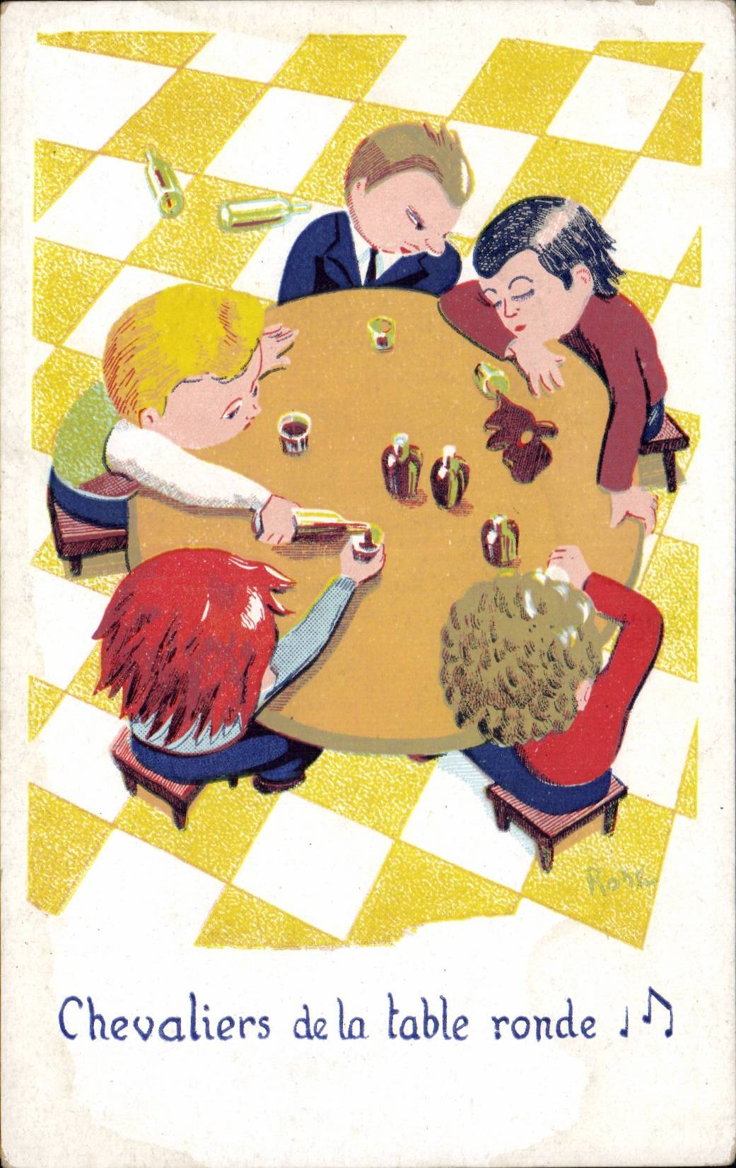 Caballeros de los ninos del ilustrador de la fantasia de CPA de la mesa redonda