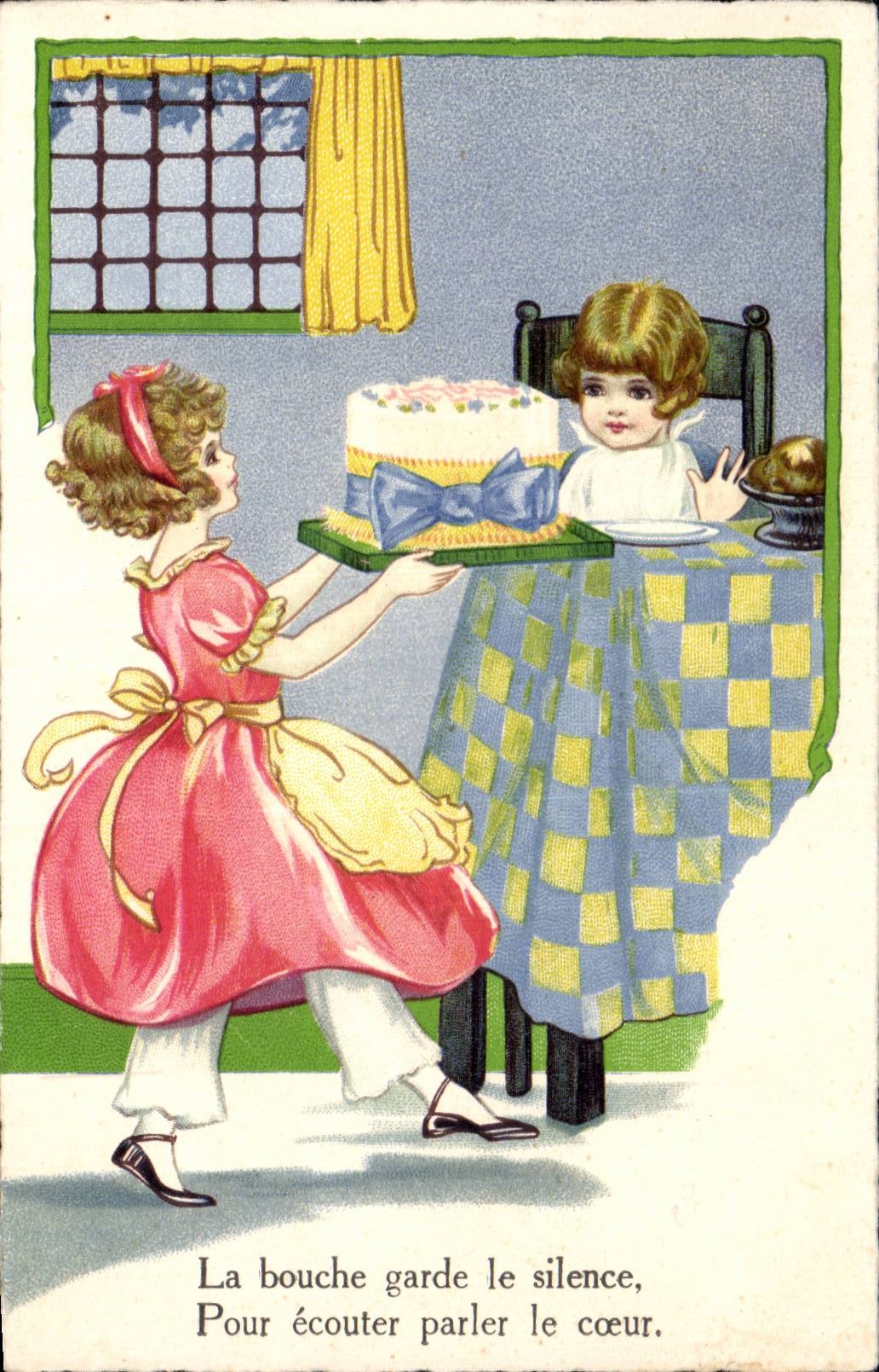 Los ninos del ilustrador de CPA Fantaisie la boca guardan silencio