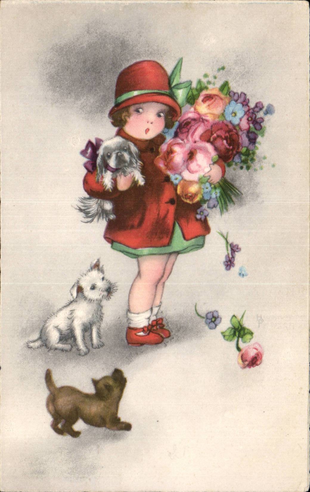 El nino del ilustrador de la fantasia de CPA persigue perros