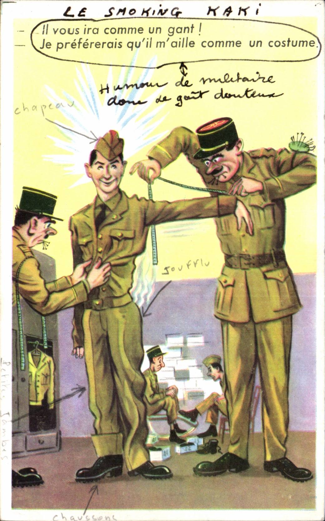 CPA Fantaisie Illustrateur Humour Militaria Le smoking kaki