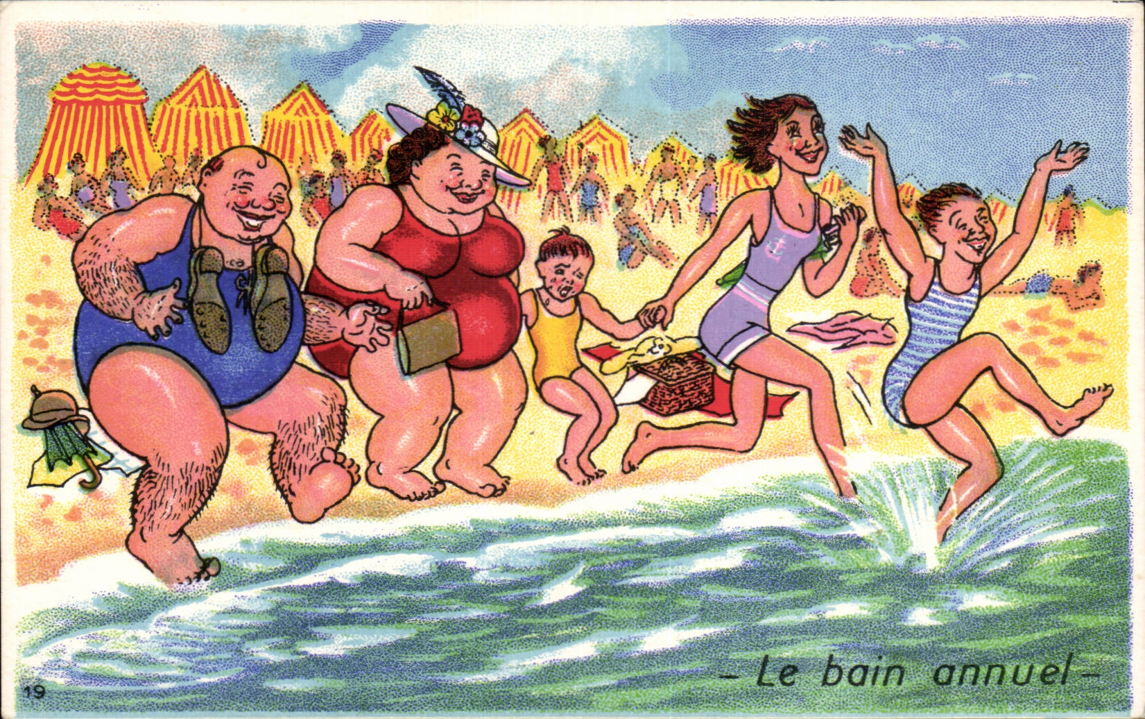 CPA Fantaisie Illustrateur Humour Le bain annuel Femmes fortes