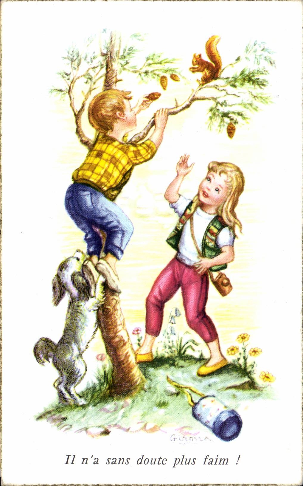 Perro de los ninos del ilustrador de la fantasia de CPA