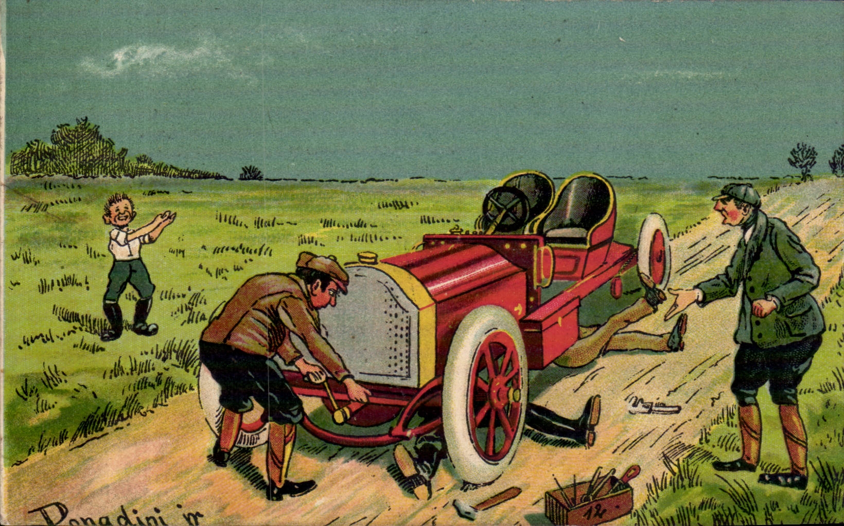 CPA Fantaisie Illustrateur Panadini Automobile