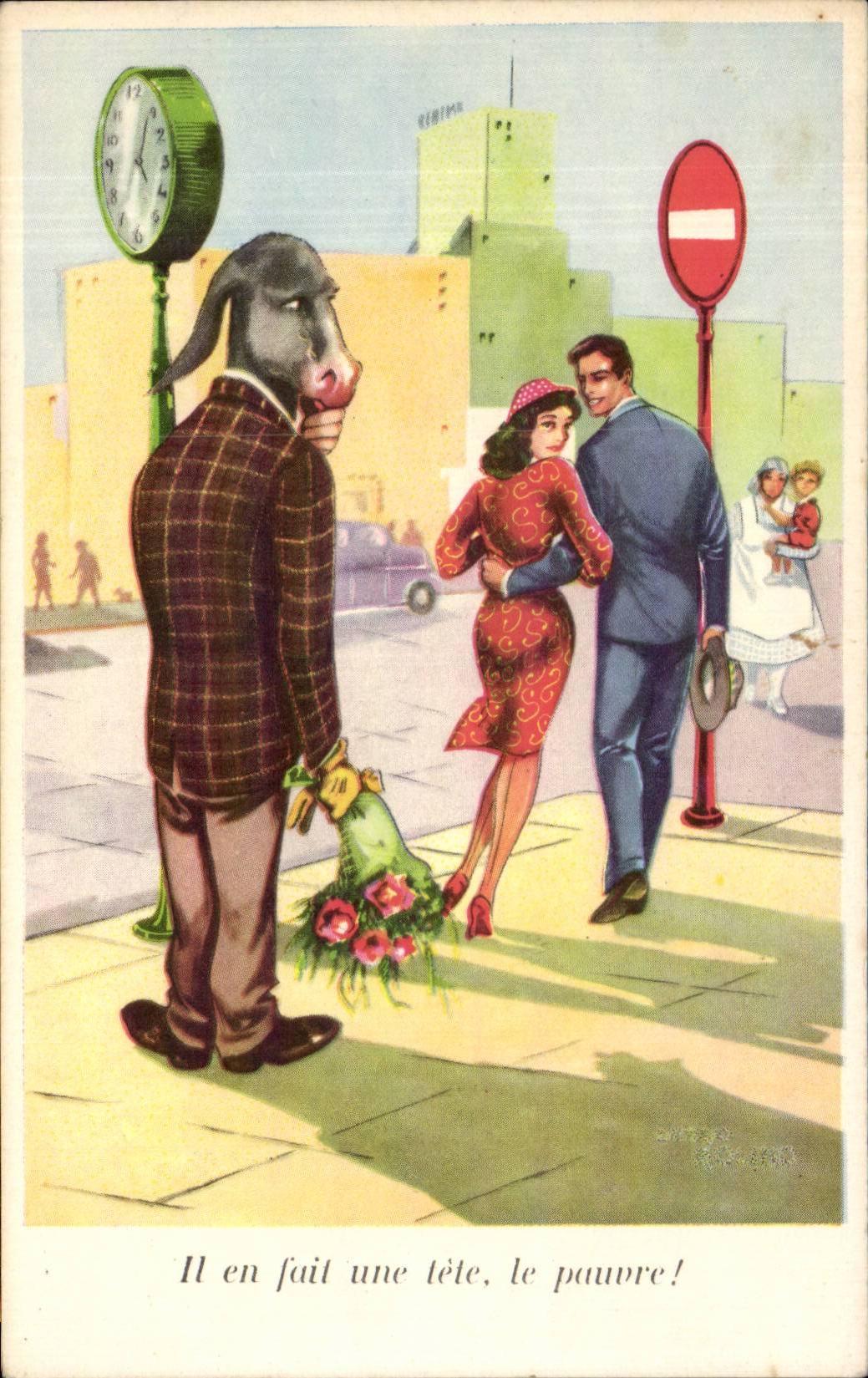 CPA Fantaisie Illustrateur Il en fait une tete le pauvre ! Ane Donkey