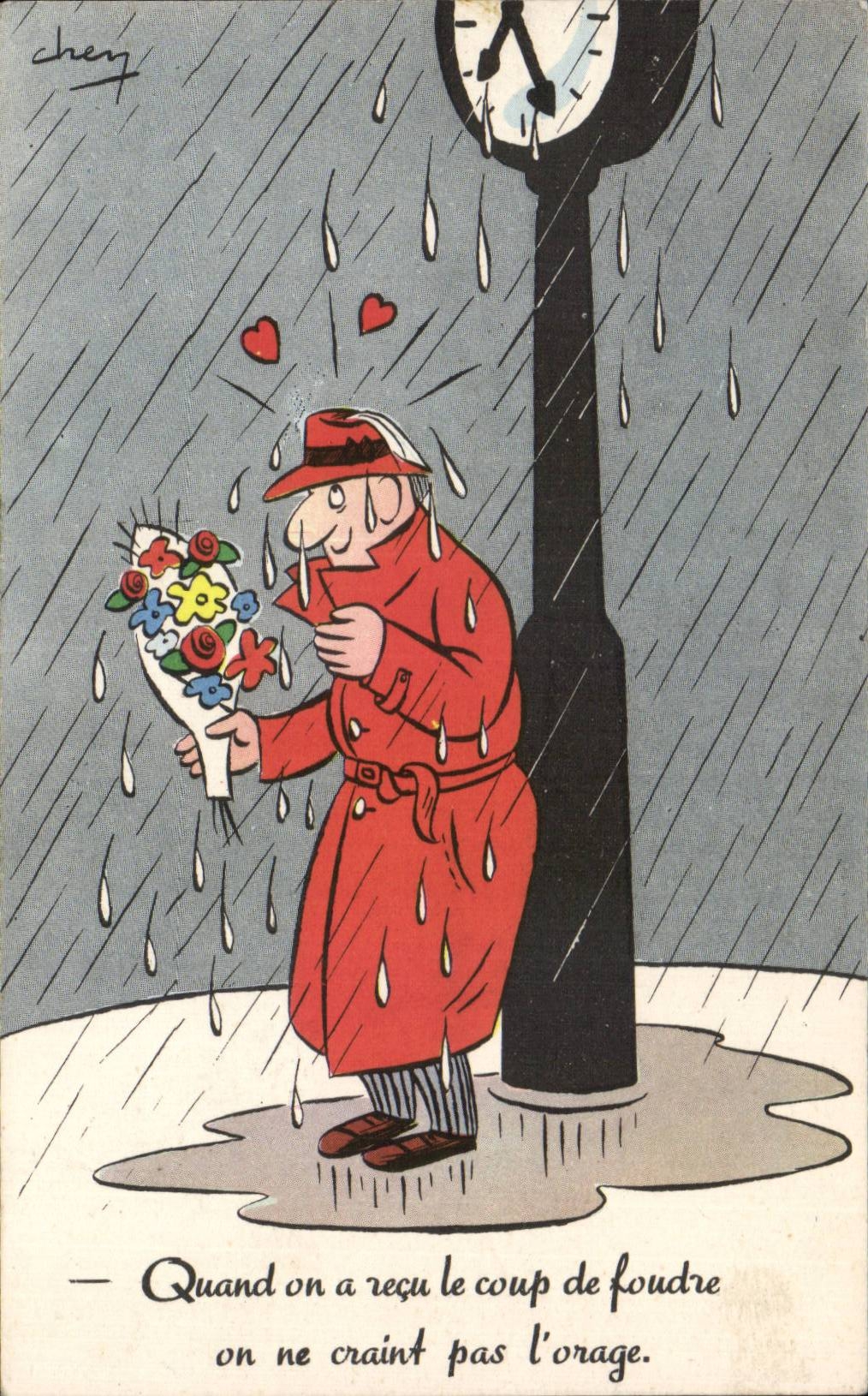 CPA Fantaisie Illustrateur Humour Quand on a recu un coup de foudre on ne craint pas l'orage