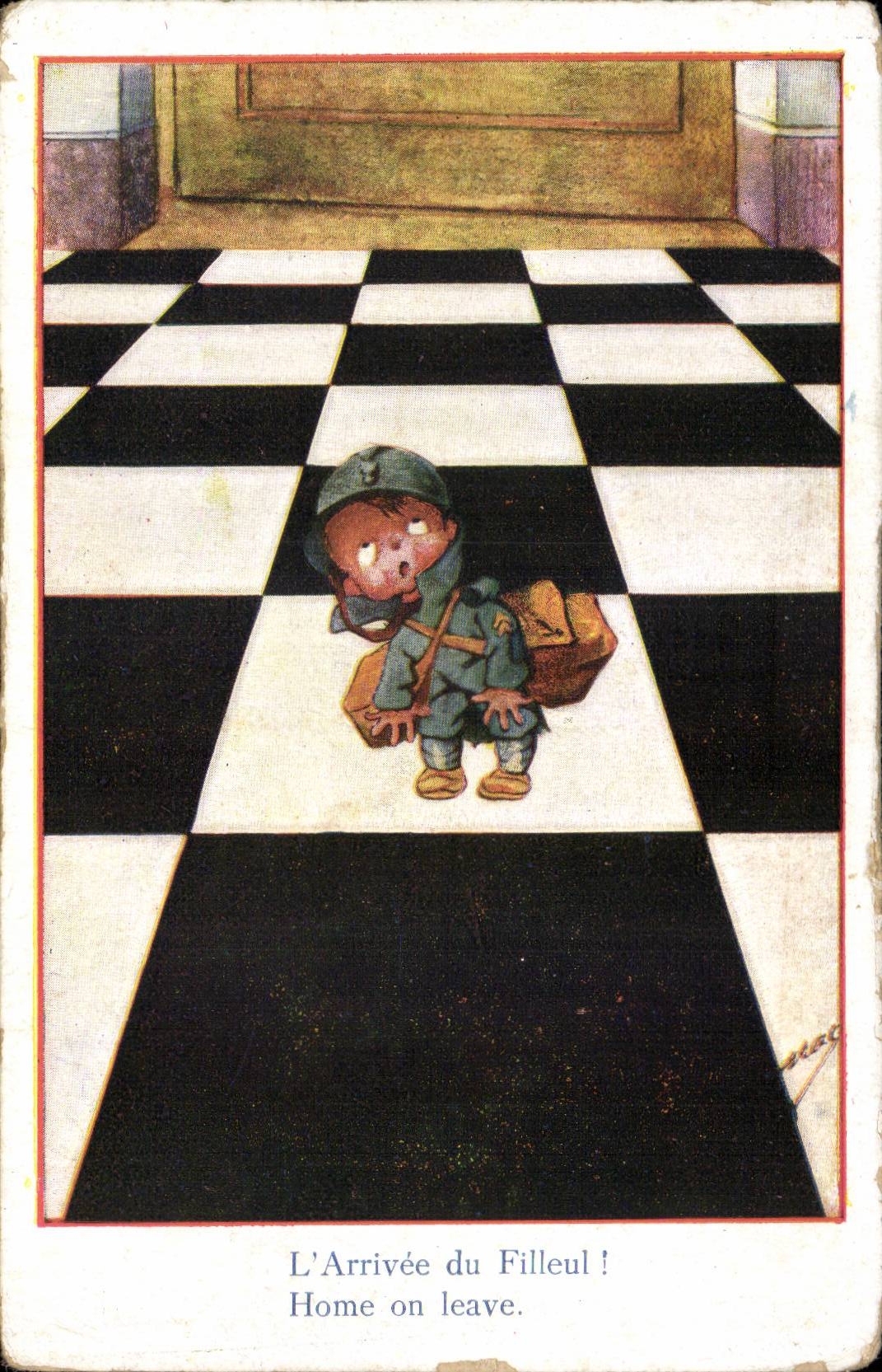 CPA Fantaisie Illustrateur Humour Enfant Militaria L'arrivee du filleul