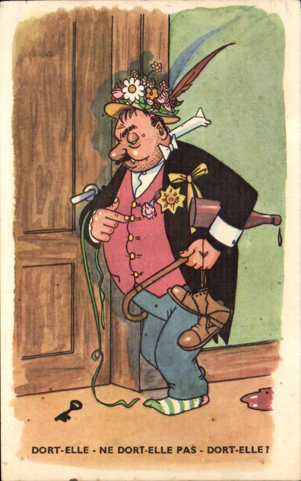 CPA Fantaisie Humour Dort elle ne dort elle pas Ivrogne Alcool