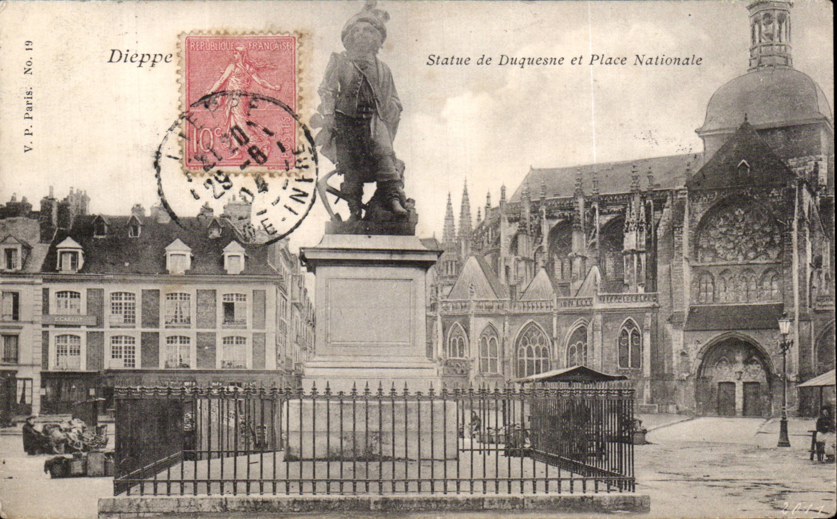 CPA Dieppe Statue of Duquesne and national place