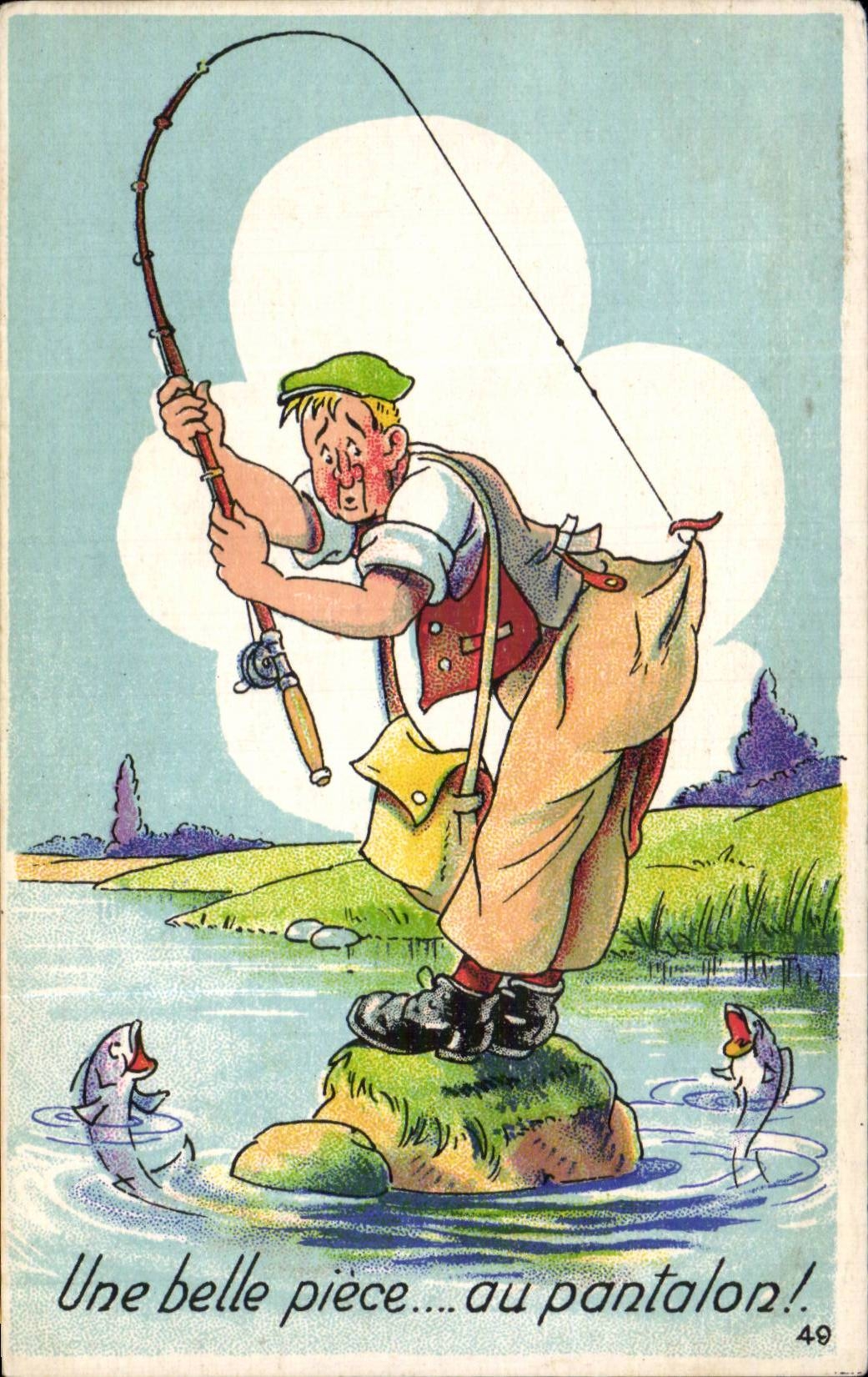 Humor del ilustrador de la fantasia de CPA a la pieza del bemme con los pantalones! Pescados Pecheur Poisson