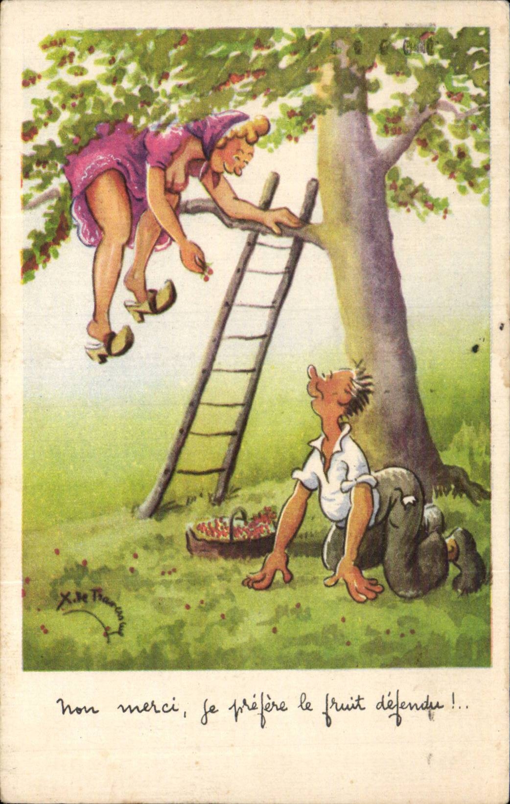 Humor del ilustrador de CPA Fantaisie no agradecerle prefiero la fruta prohibida!