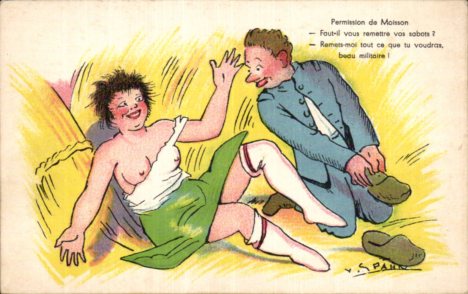 CPA Fantasy Humor Militaria Permission of Spahn harvest