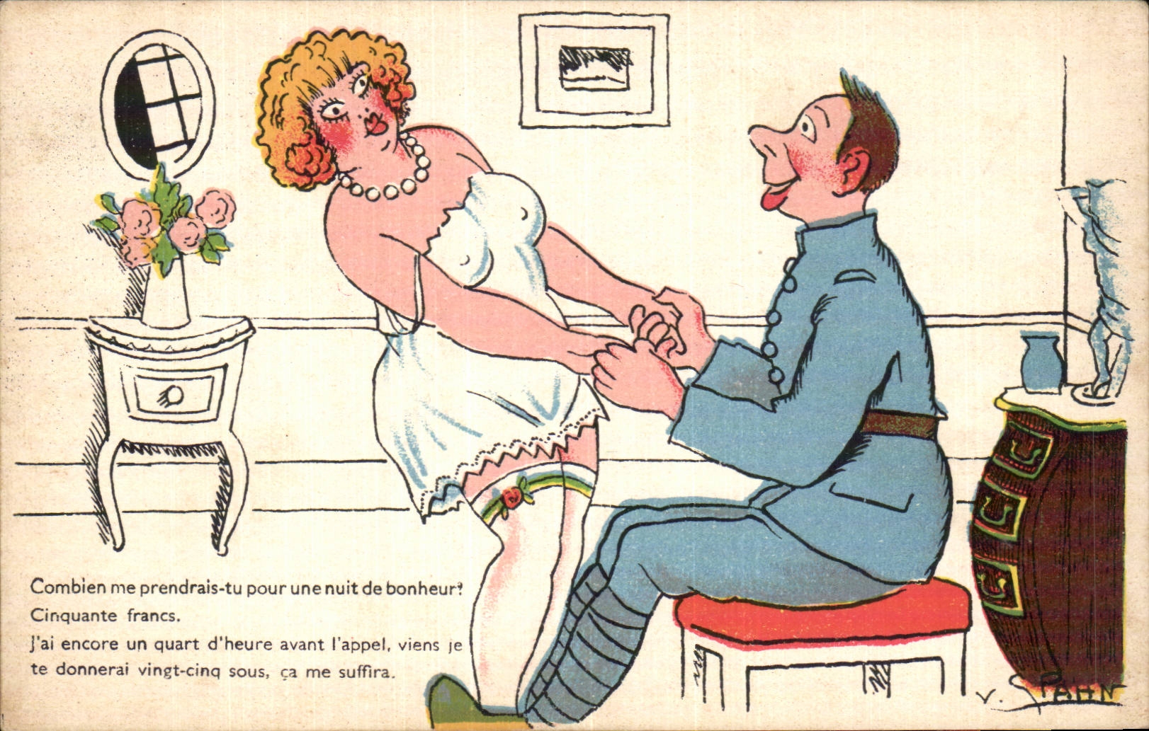 CPA Fantasy Militaria Humor Combien you for one night of happiness would take to me! Spahn