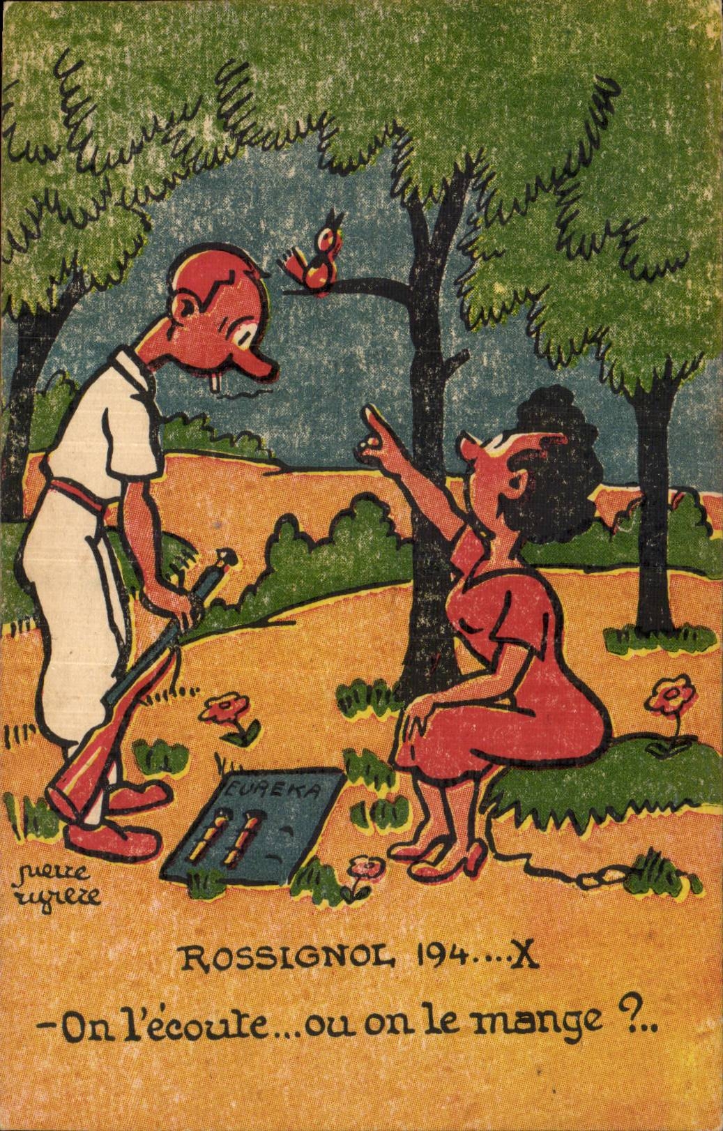 CPA Fantaisie Humour Rossignol Chasse Chasseur 