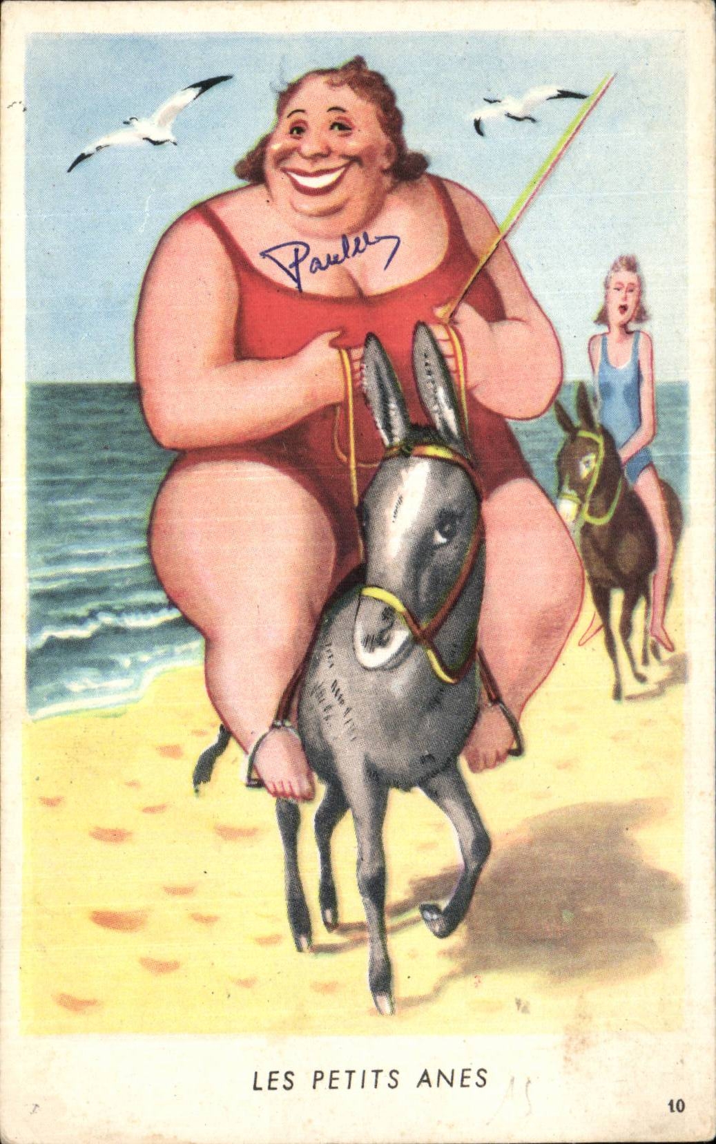 CPA Fantaisie Humour Femme forte les petits anes Donkey