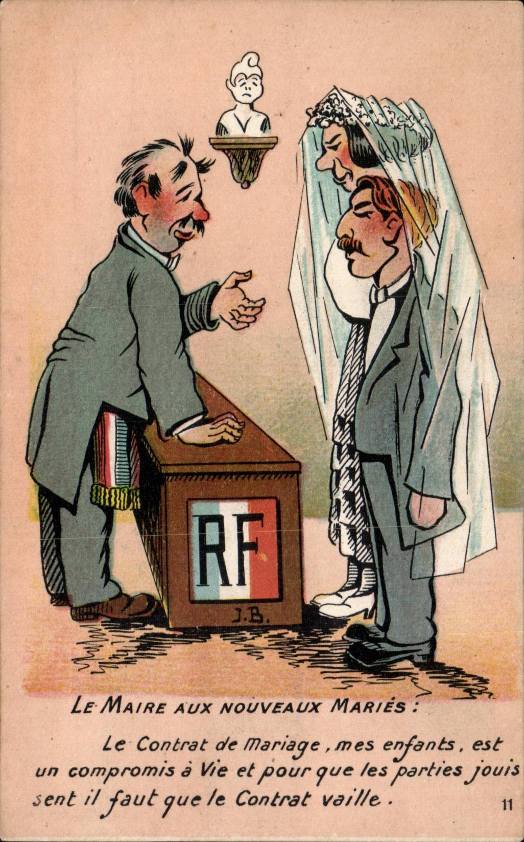 Humour - Illustration - mariage - wedding - bride - groom - CPA 