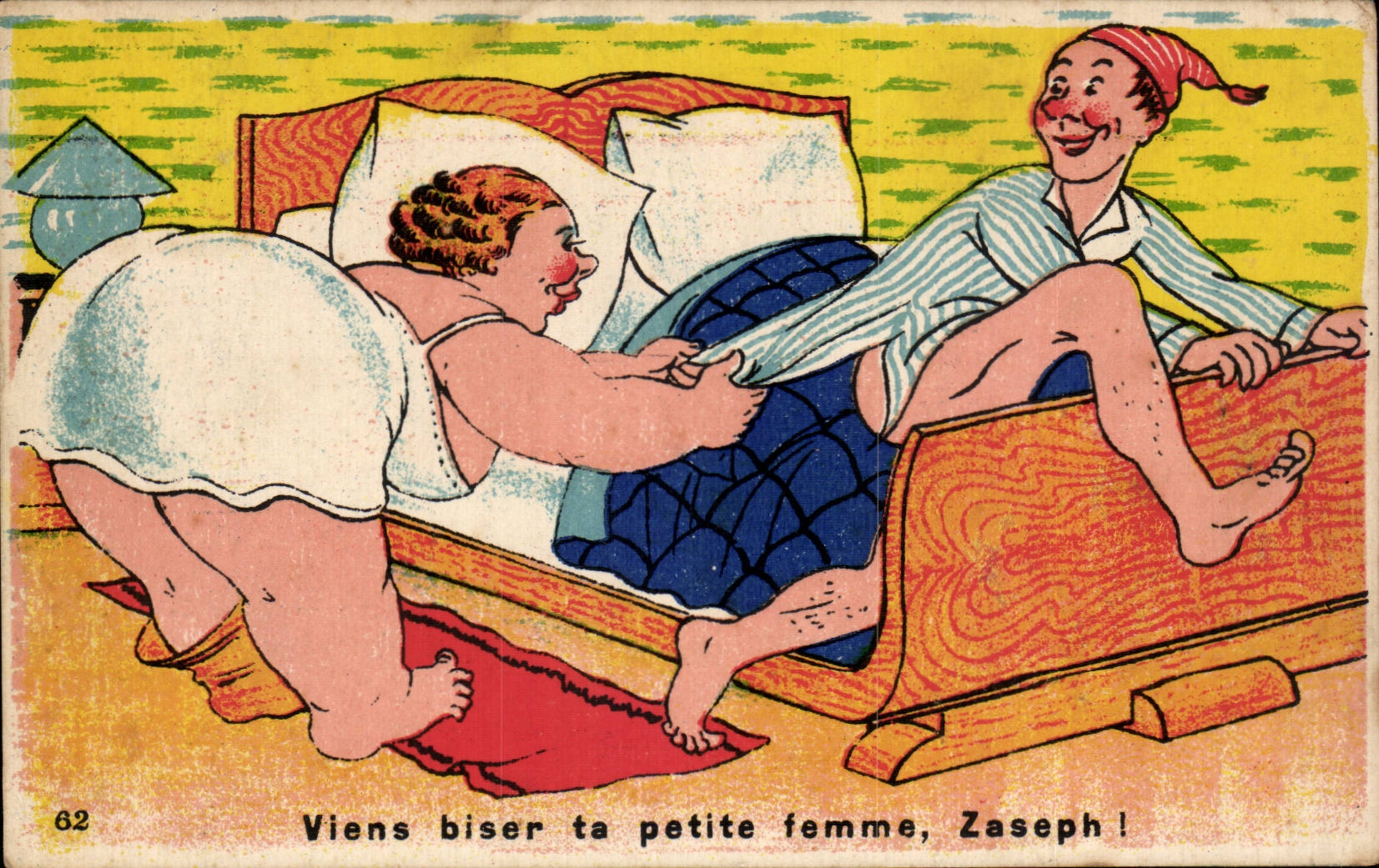 Humour - Illustration - Viens biser ta petite femme - CPA 