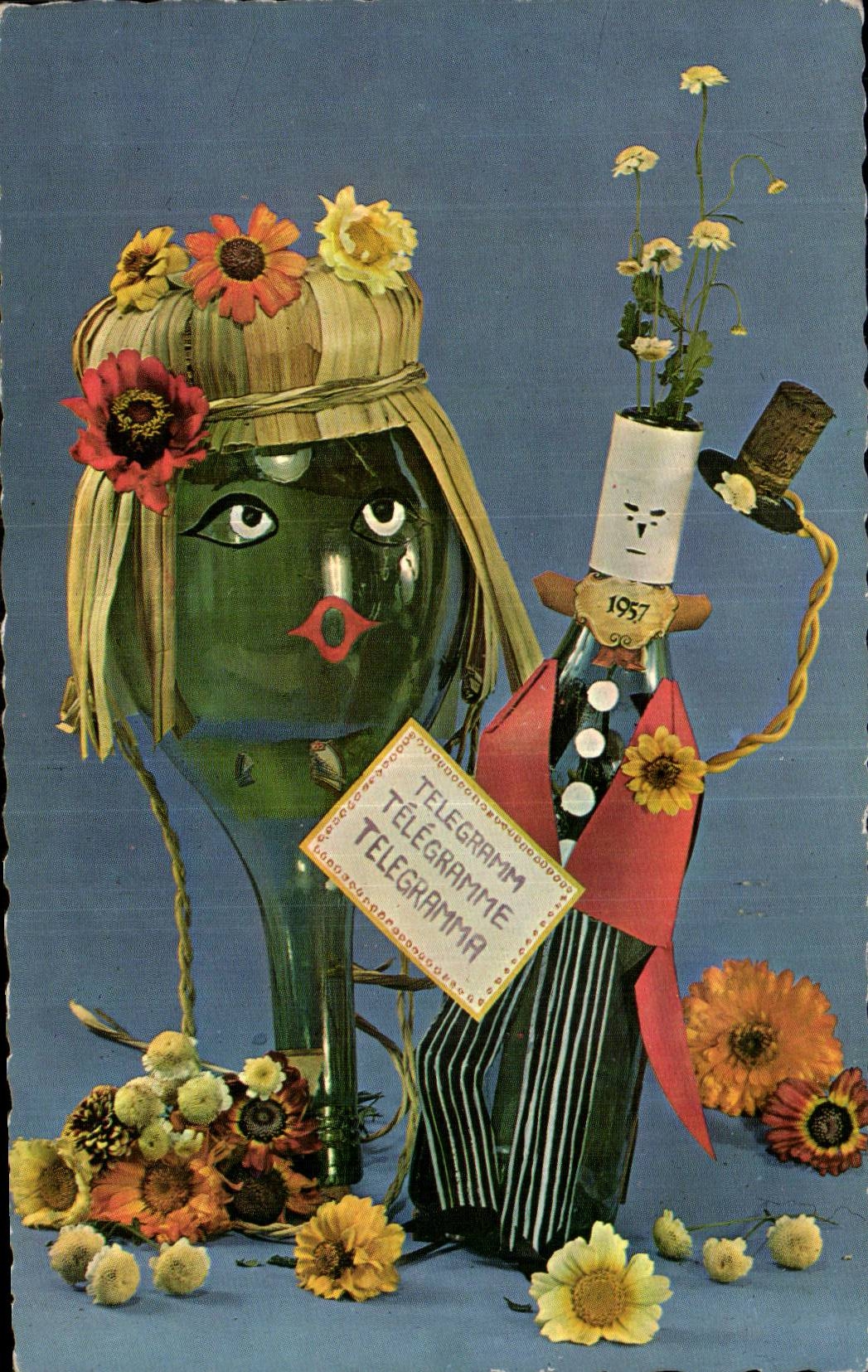 Humor - ilustracion - telegrama 1957 - CPA