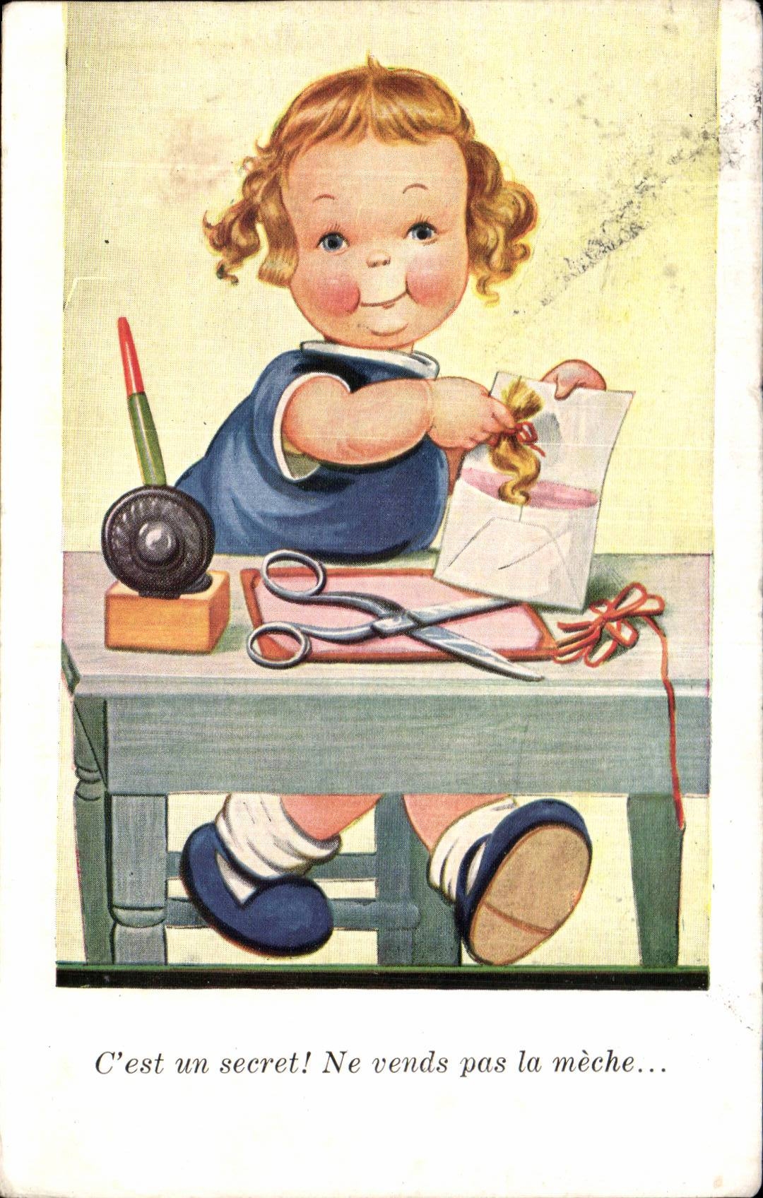 Fantasia - nino - humor - ilustracion - que hace a la nina a mano - CPA