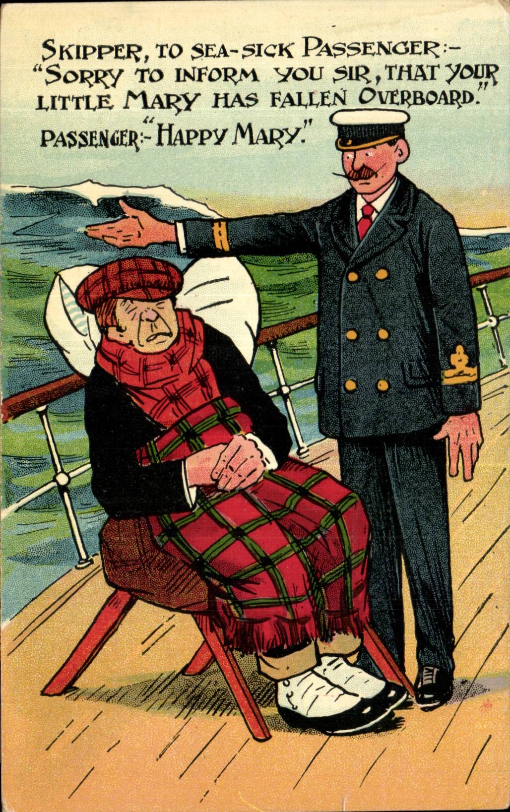 Humour - Illustration - Paquebot - Steamer - Captain to seasick passenger - CPA 