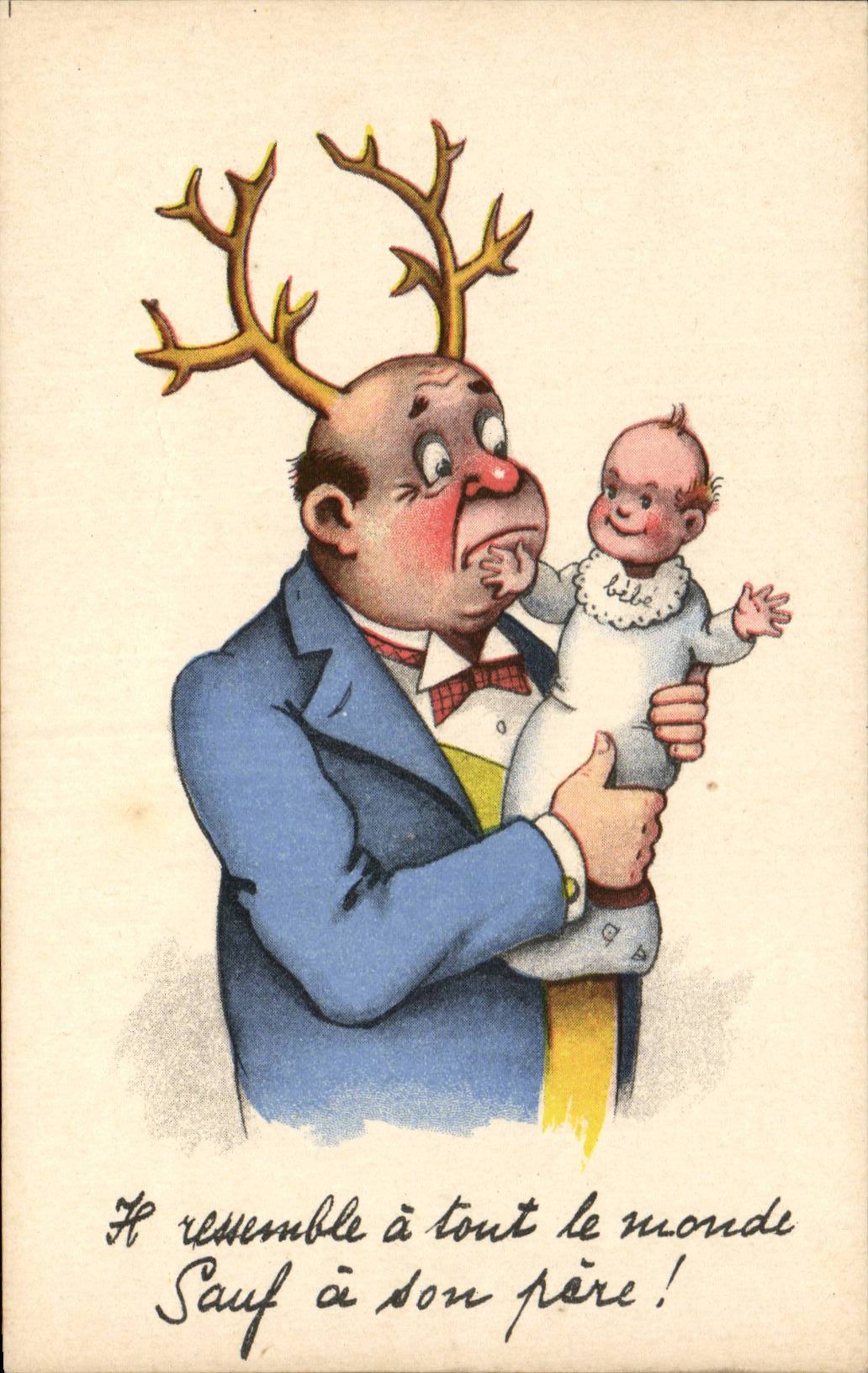 Humour - Illustration - Il ressemble tout le monde sauf a son pere - CPA 