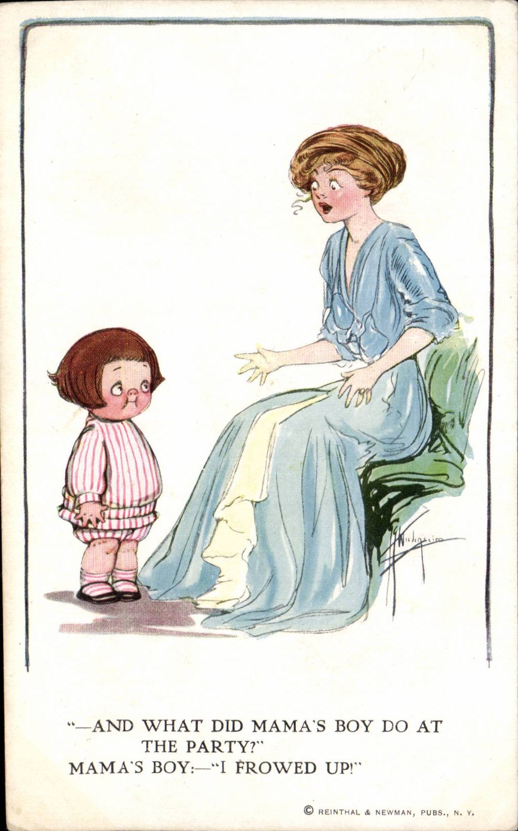 Fantasia - nino - humor - ilustracion - y que hizo a muchacho C en el partido - CPA del criado de Mama S