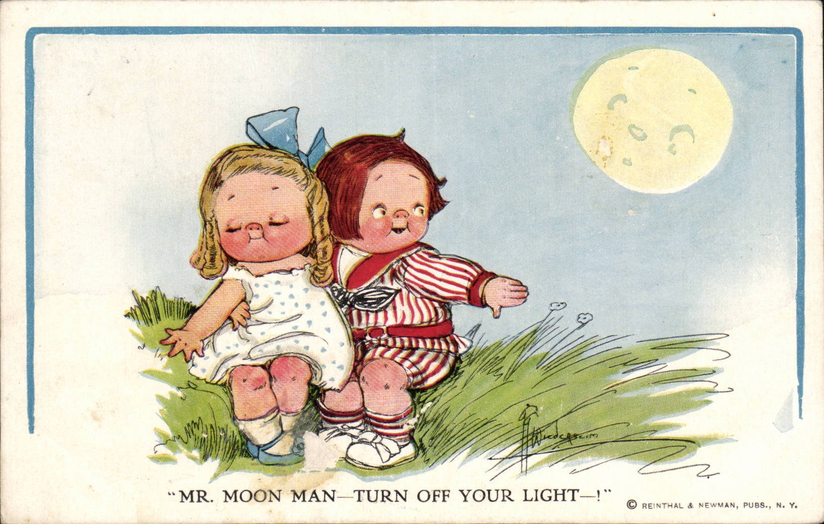 Fantasia - nino - humor - ilustracion - Sr  Moon Man Turn Off su luz - CPA