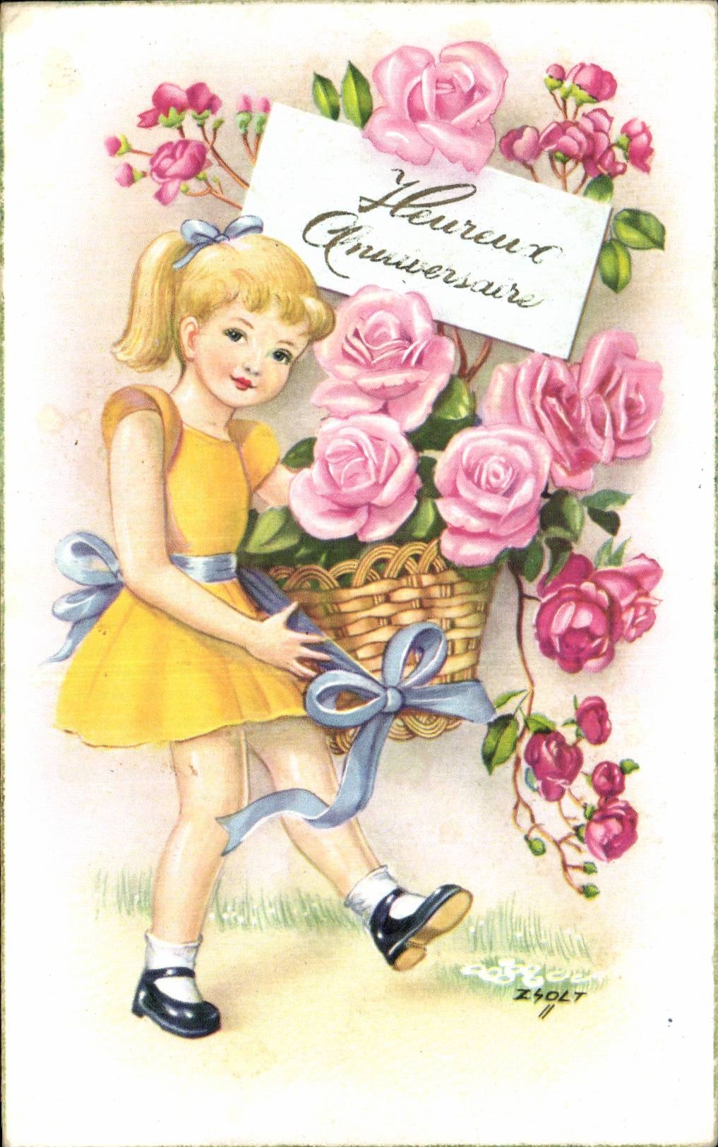 Fantasia - ninos - humor - ilustracion - muchacha con el color de rosa - CPA