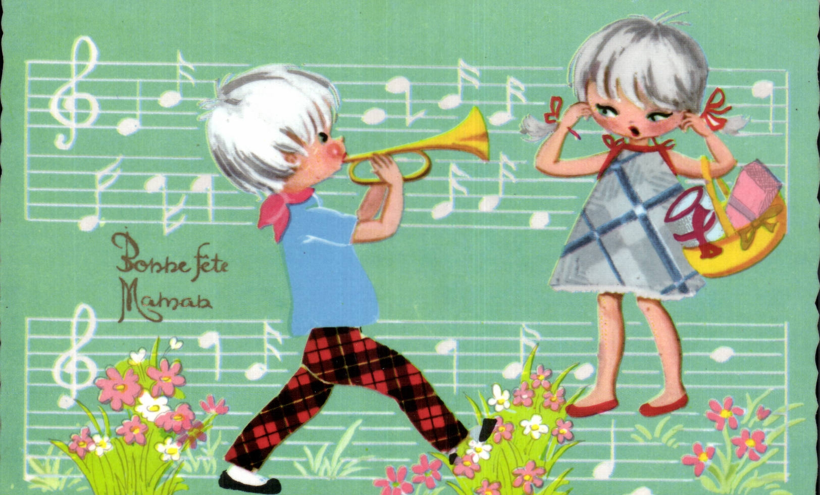 Fantasia - ninos - humor - ilustracion - buena mama del festival - tropete - trompeta - CPA