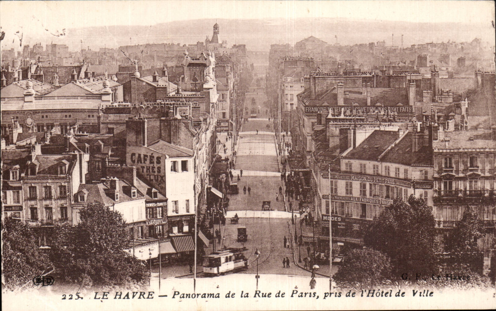Le Havre - panorama de la calle de Paris tomada del ayuntamiento - CPA