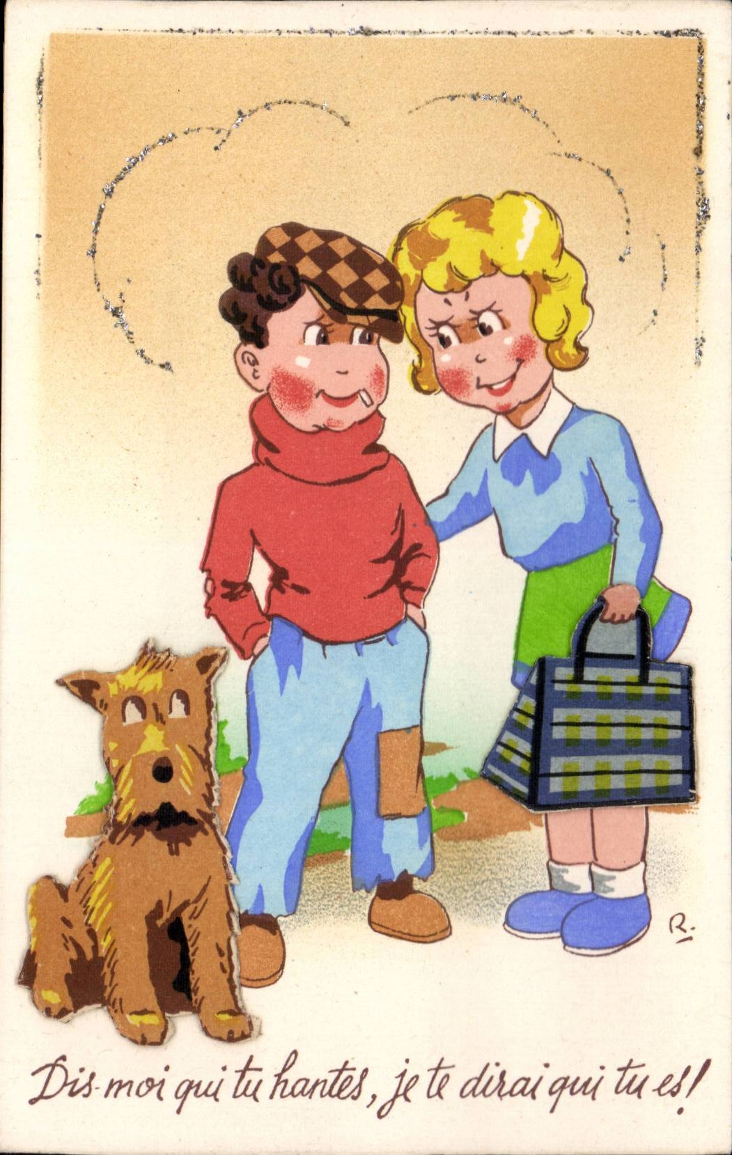 Fantaisie - Enfant - Illustration - Little boy with dog - chien (en relief) - CPA 