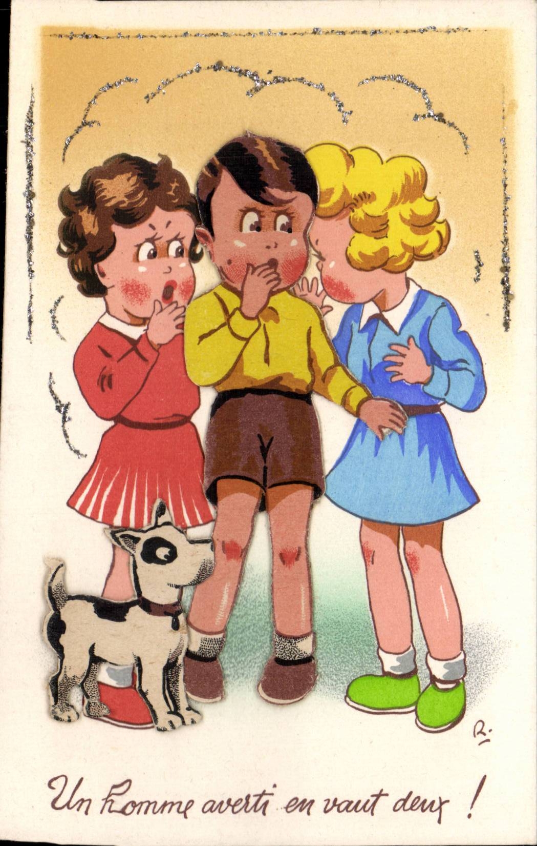 Fantasia - nino - ilustracion - ninos dados una sacudida electrica - perro - perro (en la relevacion) - CPA