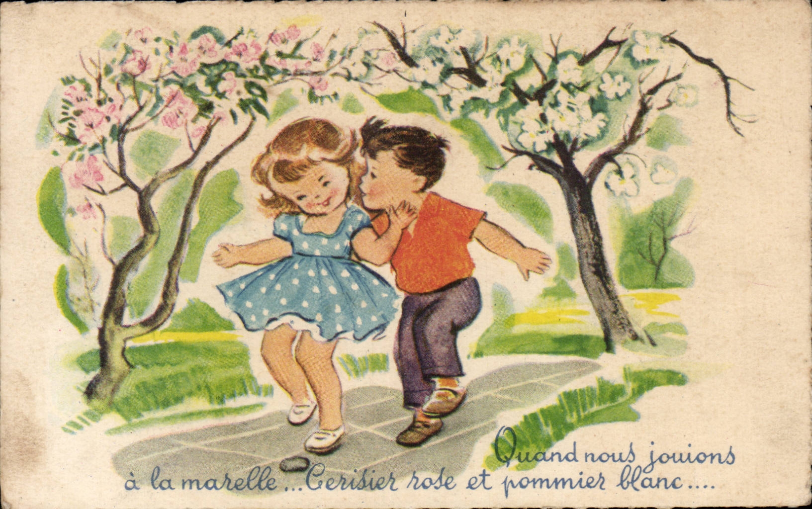 Fantasia - nino - ilustracion - ninos que saltan - CPA