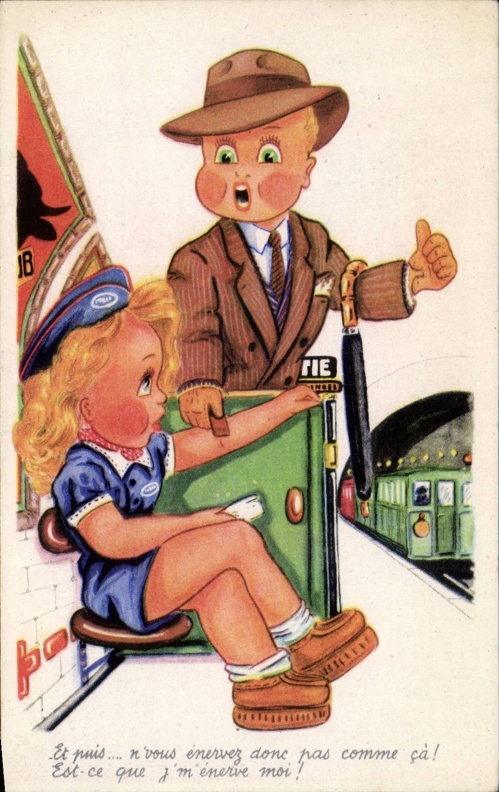 Fantasy - Child - Children waiting for the train - CPA