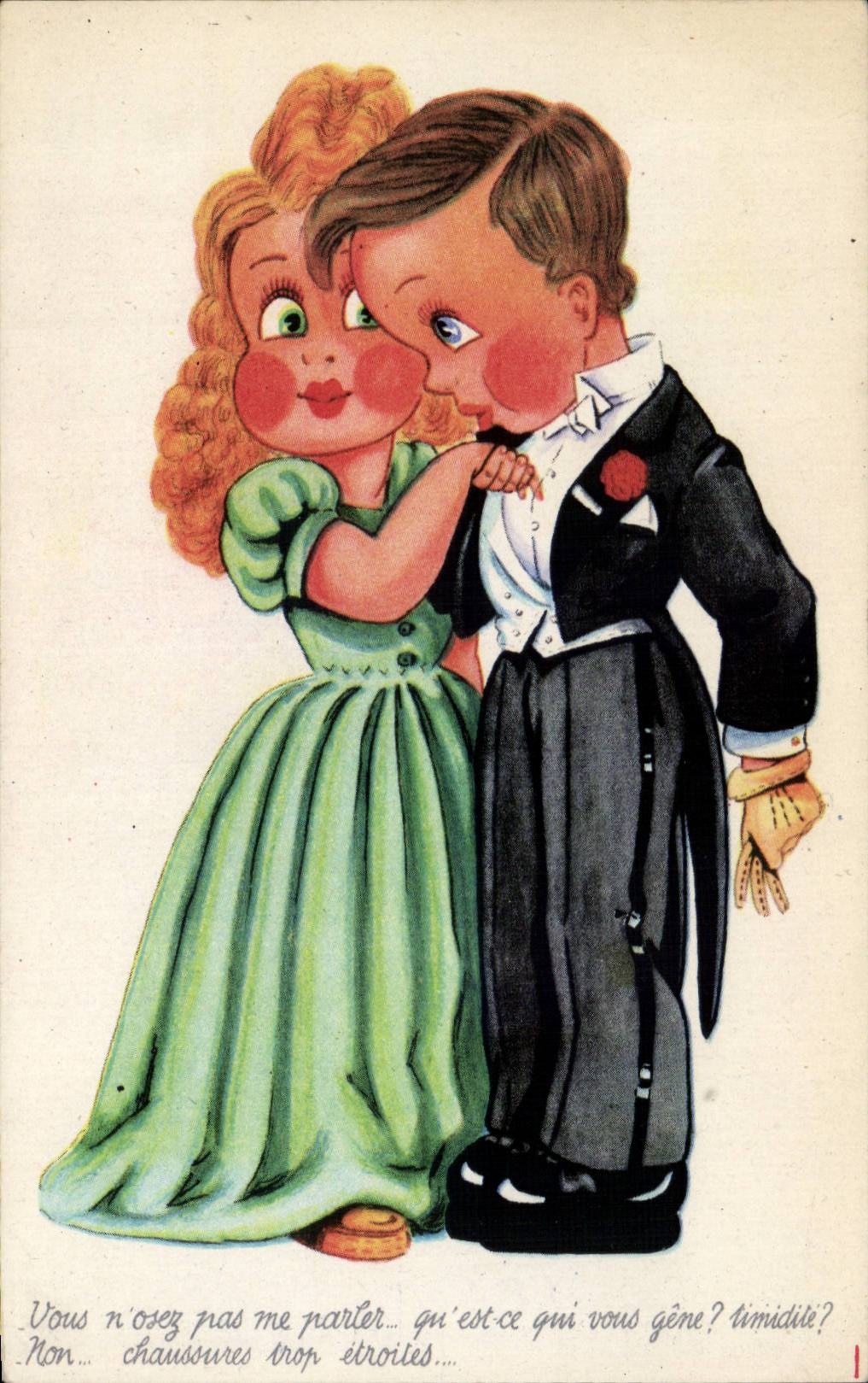 Fantasia - nino - ilustracion - ninos en ropa formal - CPA